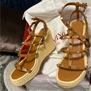 Valentino Brown Studded Espadrille Sandals